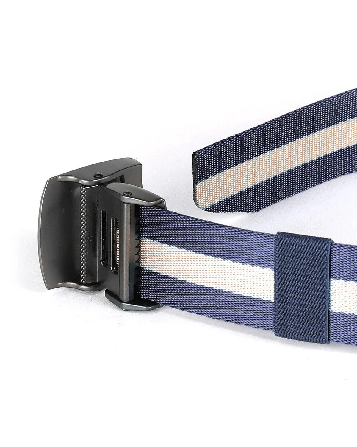 ZIMEGO Mens One Size Adjustable Strap Stripe Nylon Web Belt With Metal Buckle