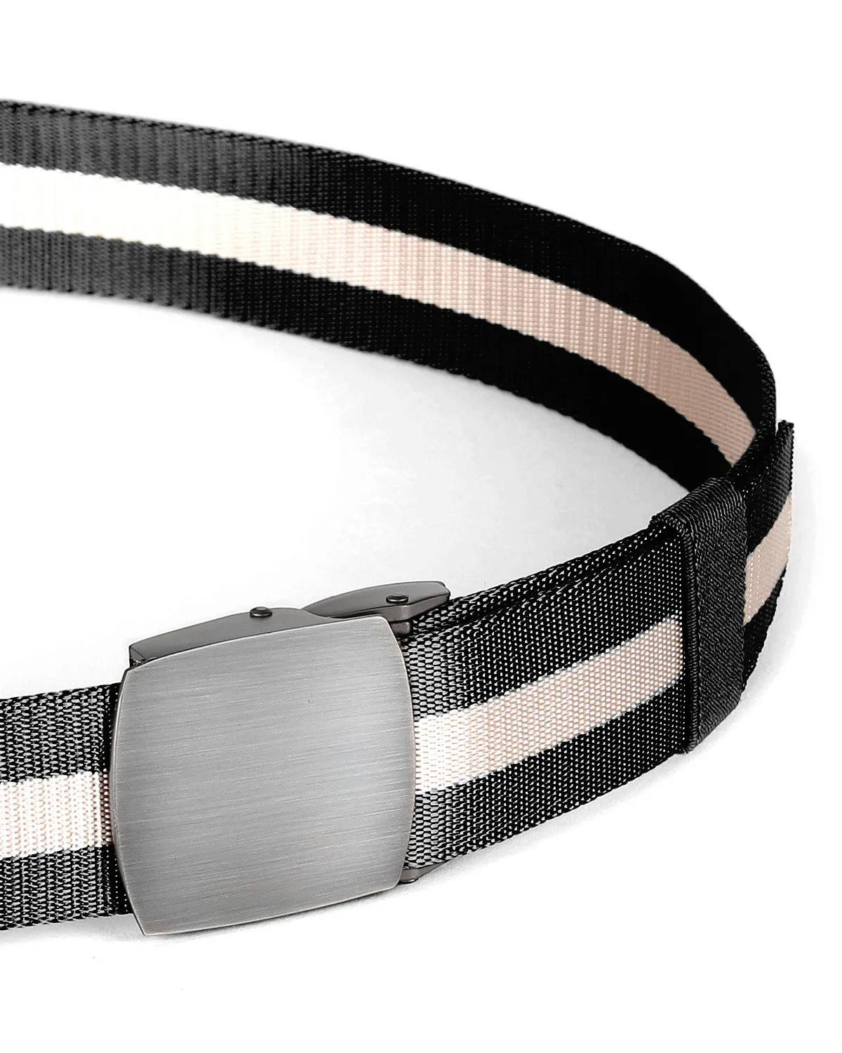 ZIMEGO Mens One Size Adjustable Strap Stripe Nylon Web Belt With Metal Buckle