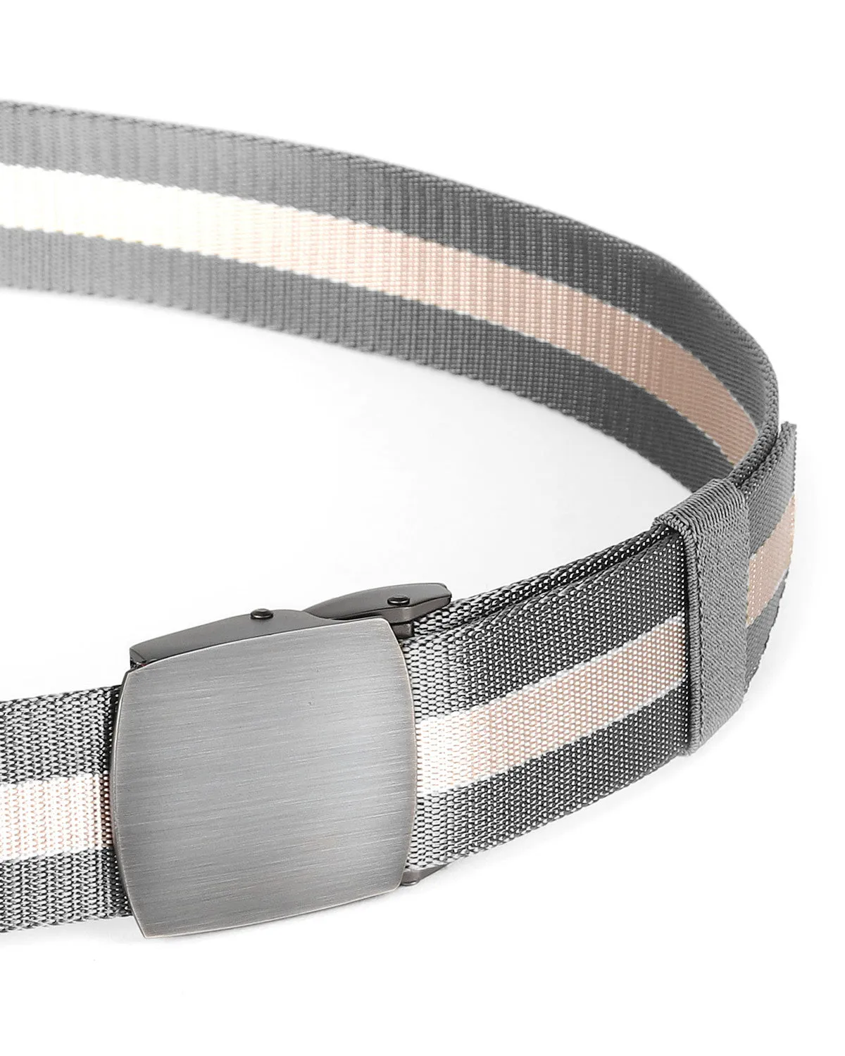 ZIMEGO Mens One Size Adjustable Strap Stripe Nylon Web Belt With Metal Buckle