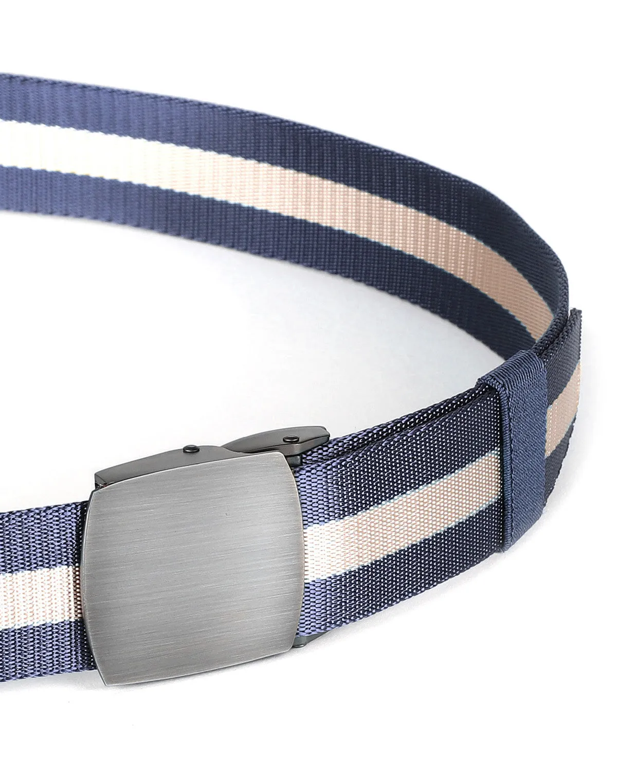 ZIMEGO Mens One Size Adjustable Strap Stripe Nylon Web Belt With Metal Buckle