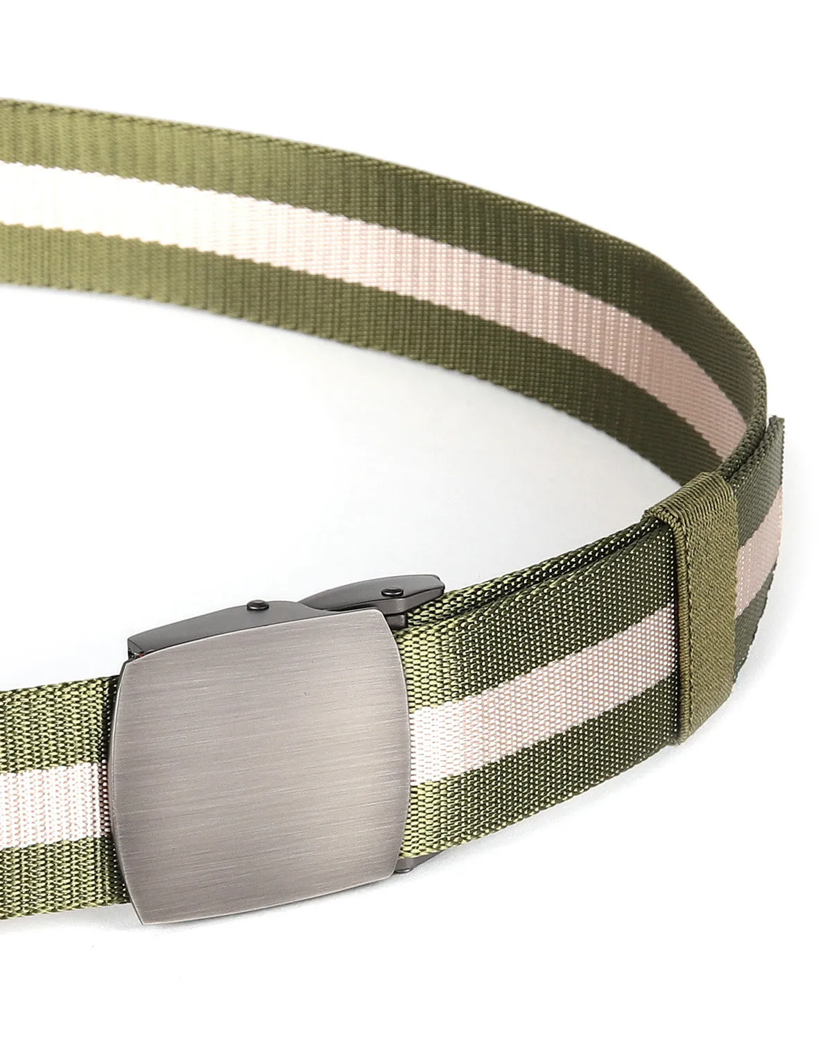 ZIMEGO Mens One Size Adjustable Strap Stripe Nylon Web Belt With Metal Buckle