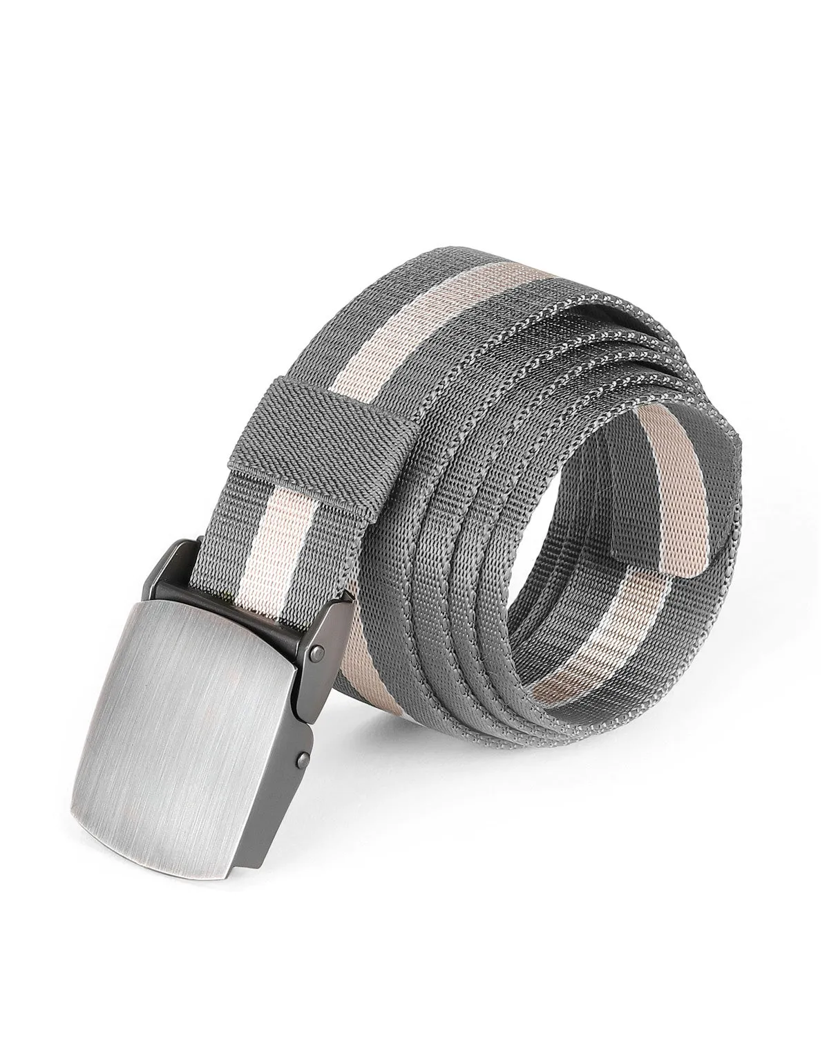 ZIMEGO Mens One Size Adjustable Strap Stripe Nylon Web Belt With Metal Buckle