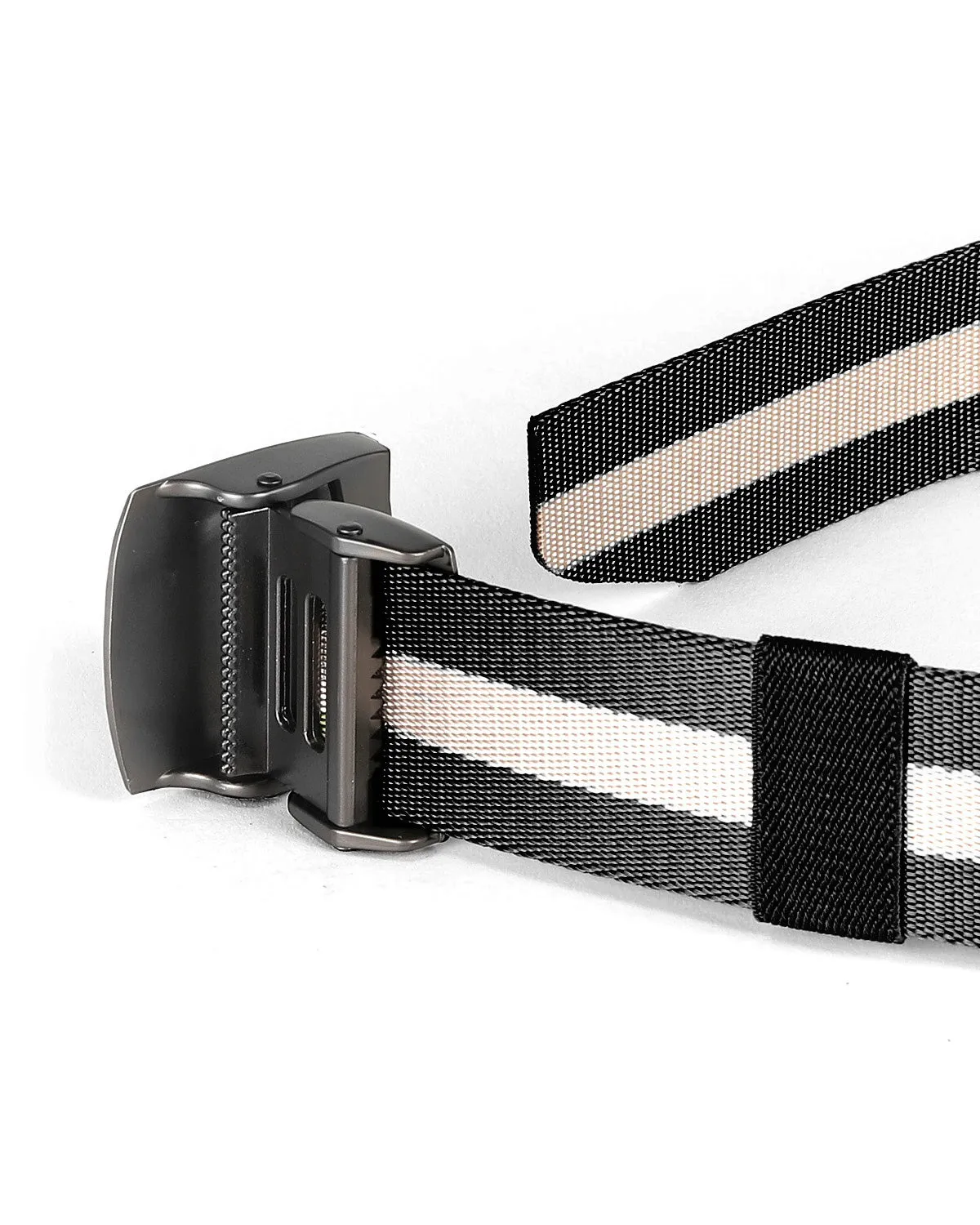 ZIMEGO Mens One Size Adjustable Strap Stripe Nylon Web Belt With Metal Buckle