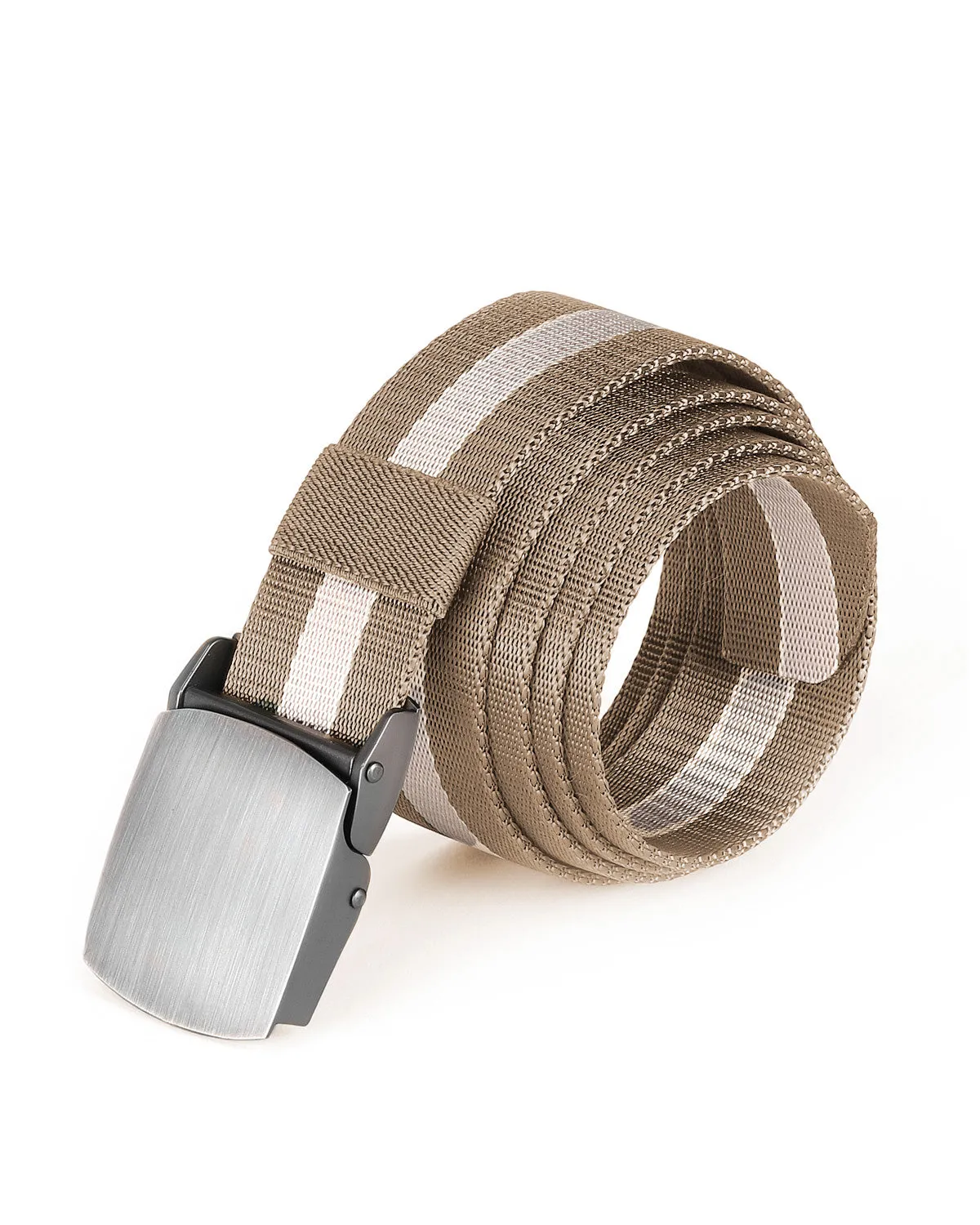 ZIMEGO Mens One Size Adjustable Strap Stripe Nylon Web Belt With Metal Buckle