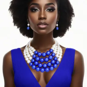 ZPB Chunky Blue White Pearl Bib Necklace Set